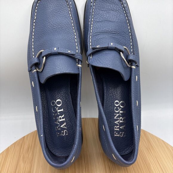 Franco Sarto Women’s Blue Leather Loafers Size 7 Square Toe O-Ring Bit Slip On - Picture 8 of 11